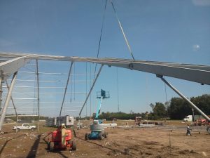 We use two straps to pick the sections.