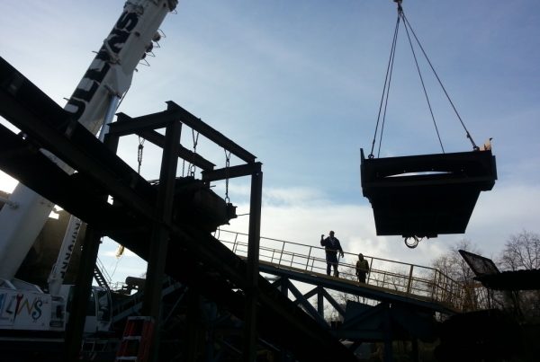 Lifting a 70,000 lb. metal shredder at a local scrap metal yard.