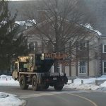 Our crane driving in front of Saratoga Bath House.