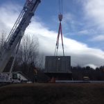 Using our Demag AC200 we set a 77,000 lb. concrete vault.