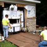 Pulling the MRI out of the building with our grip hoist.