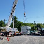 We set the transformer on our trailer to move to it's permanent location.