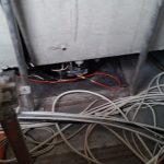 This is a picture of the floor that the MRI sits on. The floor is a large concrete pad suspended in the air with air bags. It it so precise that just the weight of one person on it and you could hear the air bags working. In order for the MRI to be brought out and the new one in we used 2-20 ton railroad jacks so that the floor would remain at the height that it was at.