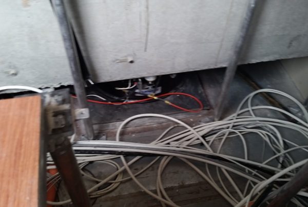 This is a picture of the floor that the MRI sits on. The floor is a large concrete pad suspended in the air with air bags. It it so precise that just the weight of one person on it and you could hear the air bags working. In order for the MRI to be brought out and the new one in we used 2-20 ton railroad jacks so that the floor would remain at the height that it was at.