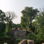 A look to the other side where the 90 ton crane will be set up to set the bridges floor beams.