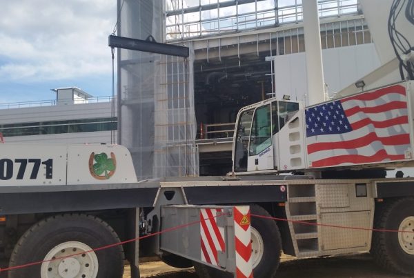 Our 220 ton crane set up at CESTM in Albany, New York setting cooling towers