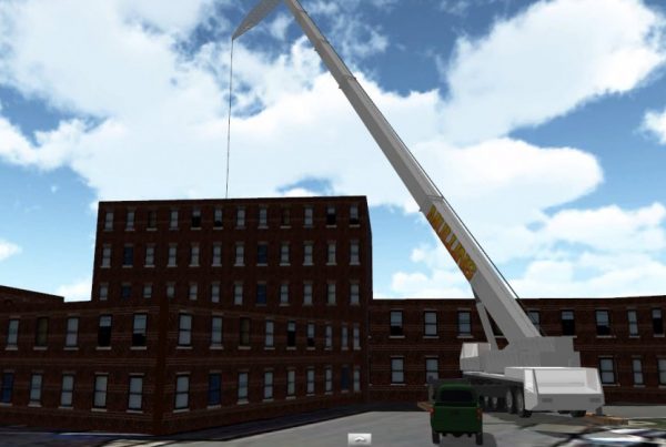 You can see from the previous picture how similar the 3D Lift Plan that was prepared for our customer. Our lift plans can help you visualize your job site so you can prepare. Capacities, orientation of crane, ground bearing pressures, sling tensions. Anything involved with your job can be solved and shown to you using our 3D Lift Plan software.