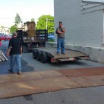 We are actually not over solid ground where we install the chiller. To disperse the weight of the fork truck and the chiller we lay out road plates to help. Underneath us is an open room down below that you can see in the next picture.