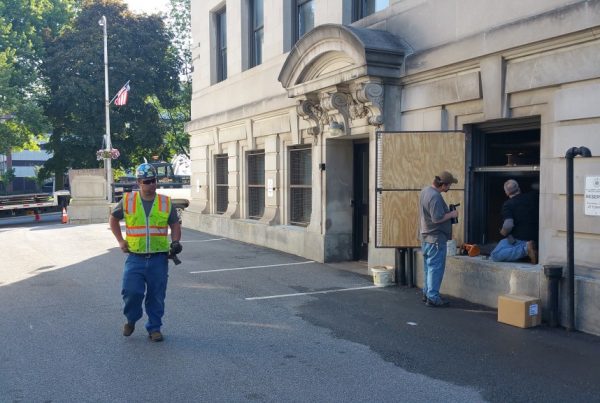 The back alley behind Schenectady County Courthouse where chiller will be installed.