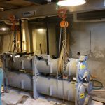 Rigging: Chiller into basement at the Schenectady County Courthouse (Schenectady, NY)