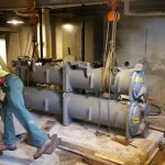 Rigging: Chiller into basement at the Schenectady County Courthouse (Schenectady, NY)