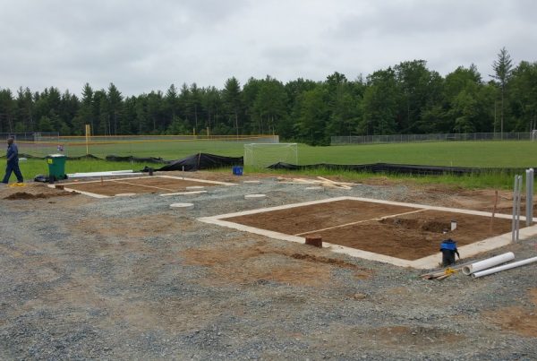 Foundations where prefabricated bathroom and concession stand will sit.