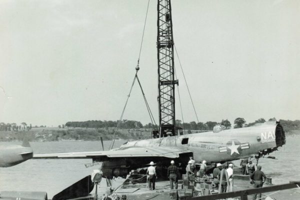 Mullins Rigging B25 Bomber retrieval from Lake Champlain. At time contained classified radar equipment.