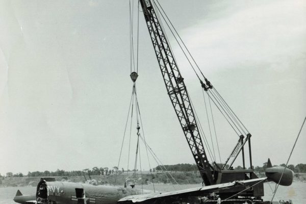 Mullins Rigging B25 Bomber retrieval from Lake Champlain. At time contained classified radar equipment.