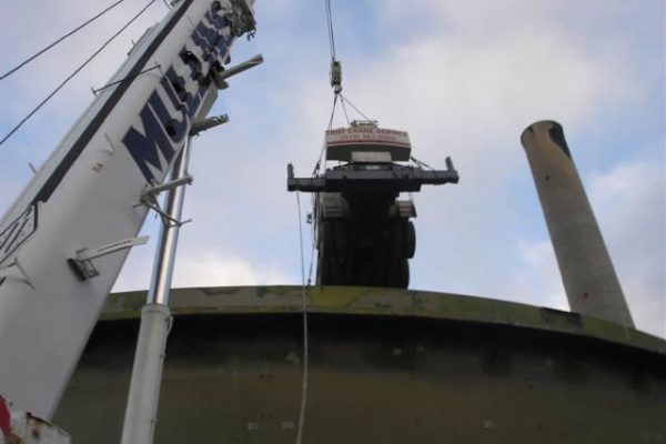 Mullins Rigging lifting of 45 Ton crane into tank (Lafarge cement) to facilitate refurbishment of Agitator system in tank.