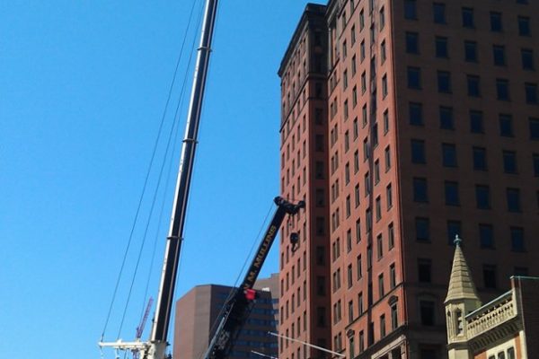 Mullins Rigging cooling tower coil replacement on 24 story Bldg. – Albany, N.Y.