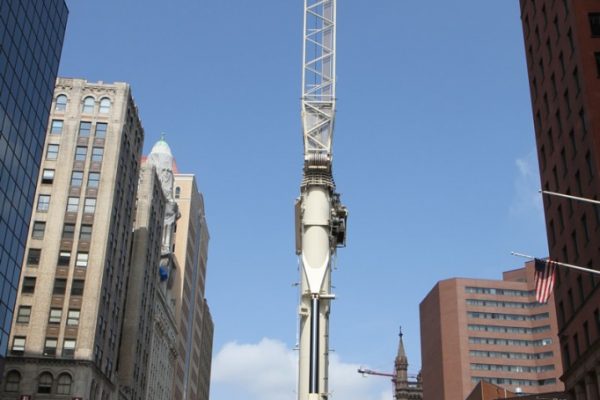Mullins Rigging cooling tower coil replacement on 24 story Bldg. – Albany, N.Y.