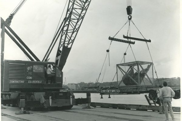 Mullins Rigging unloading and transport of original Statue of Liberty torch.