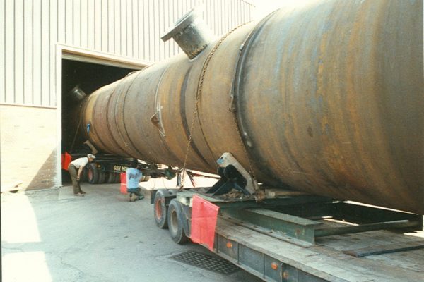 Mullins Rigging load and transport – 155 Howitzer cannon “muffler” used in testing of experimental cannon shells